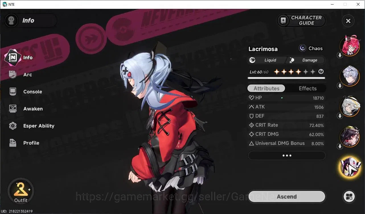 Neverness to Everness Accounts GLOBAL SEA|HL 45|TL 31|9 SSR 4 Limit[(Hotori,Lacrimosa,Chaos)+Sign,Nanally]|2 Selector 3