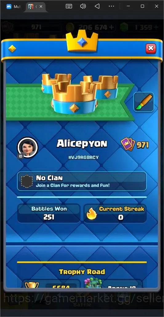 Clash Royale Accounts High-End Global |CL 971|KTL 12|Trophy 6684|116 Cards|4 Champ|3 Hero|7 Evo|Arena 18|1359 Gems|206k 3