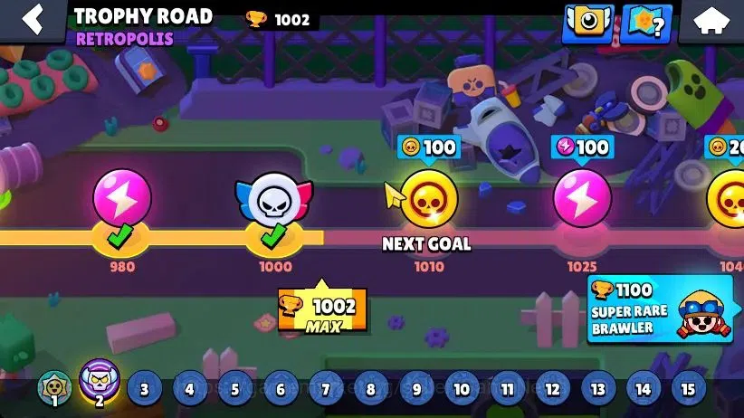 Brawl Stars Accounts 1002 Trophy|128 Gem|16 Brawlers 4 Max Lvl [Mortis,Edgar,Nita,Shelly]|1 Epic Skins [Stellar Shelly]|CN 10