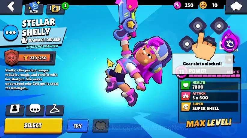 Brawl Stars Accounts 1002 Trophy|128 Gem|16 Brawlers 4 Max Lvl [Mortis,Edgar,Nita,Shelly]|1 Epic Skins [Stellar Shelly]|CN 11