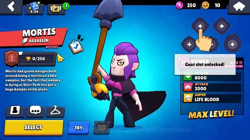Brawl Stars Accounts 1002 Trophy|128 Gem|16 Brawlers 4 Max Lvl [Mortis,Edgar,Nita,Shelly]|1 Epic Skins [Stellar Shelly]|CN 12