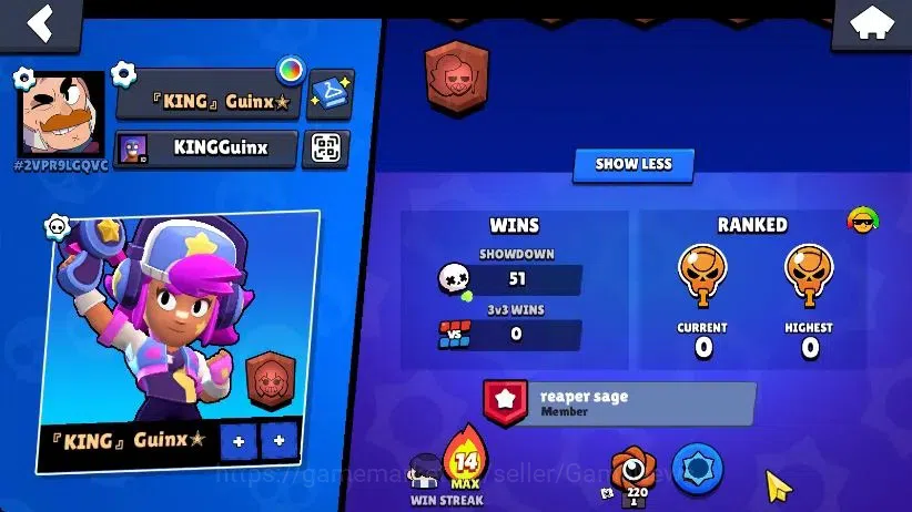 Brawl Stars Accounts 1002 Trophy|128 Gem|16 Brawlers 4 Max Lvl [Mortis,Edgar,Nita,Shelly]|1 Epic Skins [Stellar Shelly]|CN 2