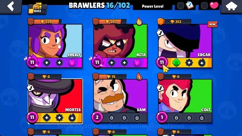 Brawl Stars Accounts 1002 Trophy|128 Gem|16 Brawlers 4 Max Lvl [Mortis,Edgar,Nita,Shelly]|1 Epic Skins [Stellar Shelly]|CN 3