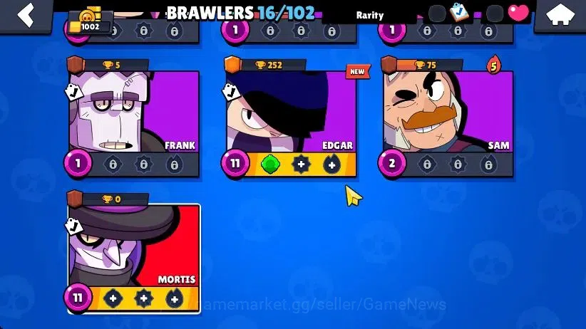Brawl Stars Accounts 1002 Trophy|128 Gem|16 Brawlers 4 Max Lvl [Mortis,Edgar,Nita,Shelly]|1 Epic Skins [Stellar Shelly]|CN 4