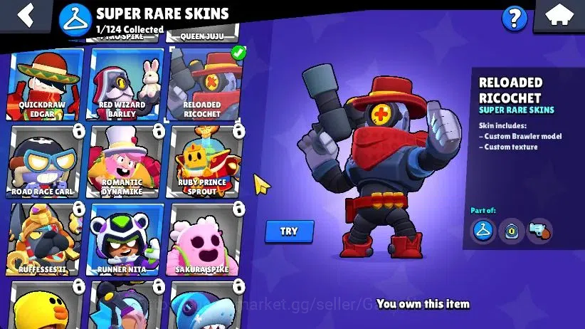 Brawl Stars Accounts 1002 Trophy|128 Gem|16 Brawlers 4 Max Lvl [Mortis,Edgar,Nita,Shelly]|1 Epic Skins [Stellar Shelly]|CN 7