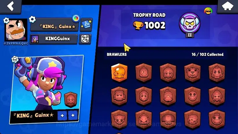 Brawl Stars Accounts 1002 Trophy|128 Gem|16 Brawlers 4 Max Lvl [Mortis,Edgar,Nita,Shelly]|1 Epic Skins [Stellar Shelly]|CN 9