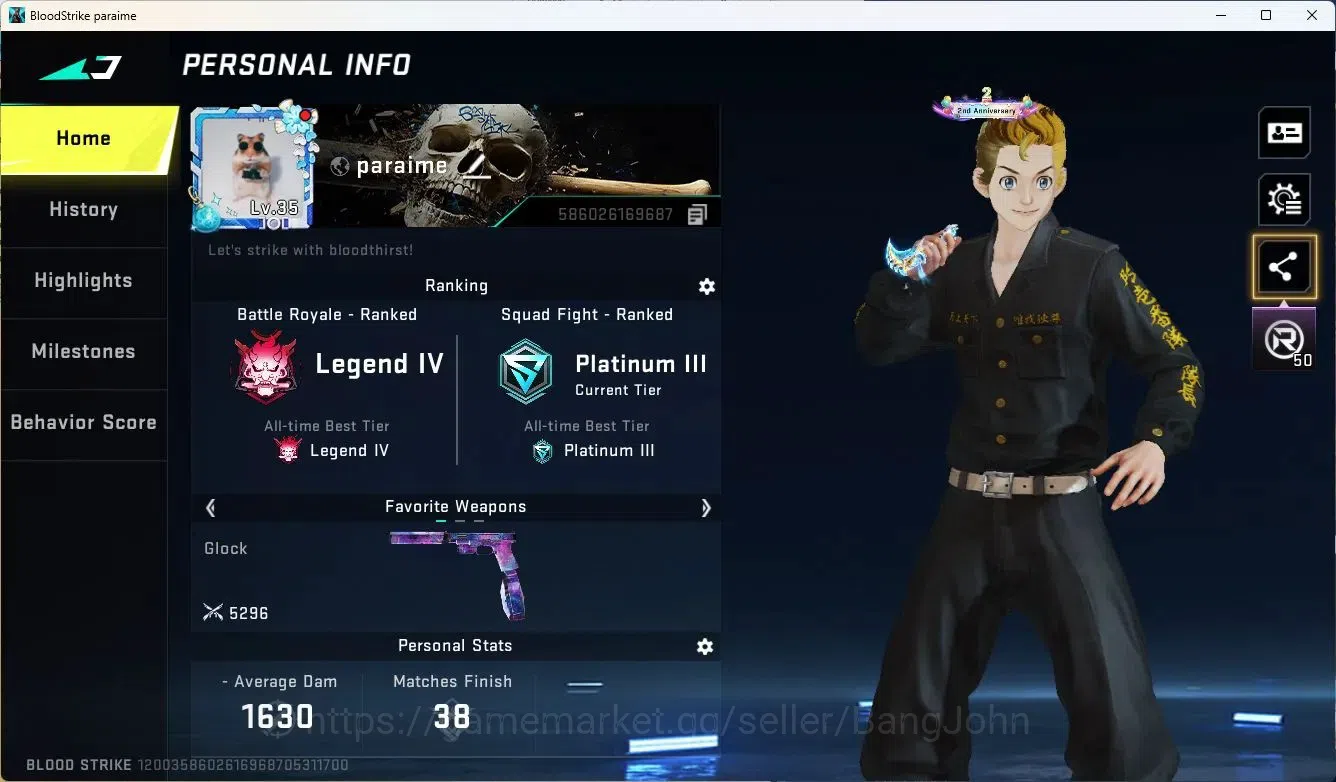 Blood Strike Accounts ASIA | 1 ETERNAL: Desert Eagle-Scorpius Lv1 | 2 TR image 1