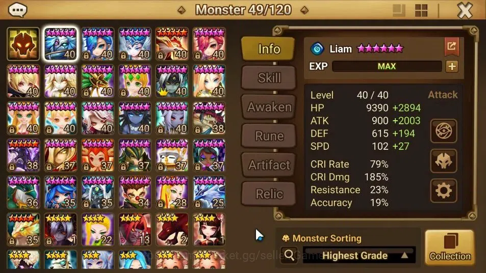Summoners War: Sky Arena Accounts GLOBAL LV44|1 LD(Starter Lucifer)+4 Total NB5[Star image 10
