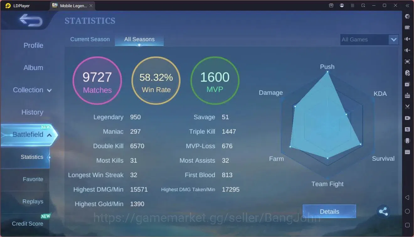 Mobile Legends: Bang Bang Accounts Global|Hero 132|Skin 505|Mega|Legend Franco+Freya+ image 3