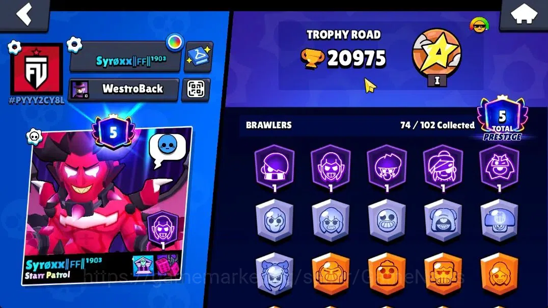 Brawl Stars Accounts 20975 Trophy|74 Brawlers 13 Max Lvl|1 Full Buffies image 4