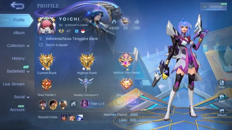 Mobile Legends: Bang Bang Accounts Hero 92|Skin 124|High Glory 86|CC Nata,MSeries Bea image 2