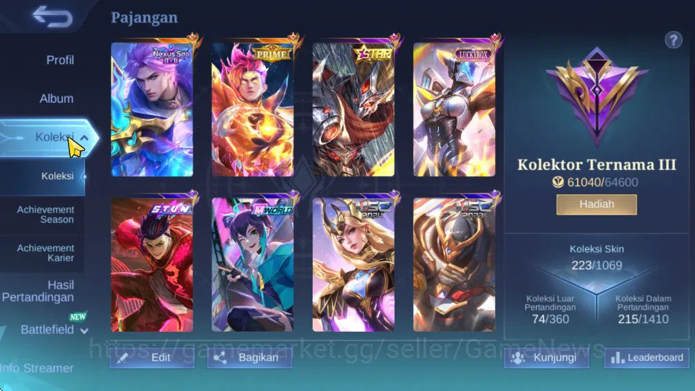 Mobile Legends: Bang Bang Accounts Collector Hero120|Skin 224|High Glory90|Claude[Prime],Nolan[Nexus],Haya Star 7