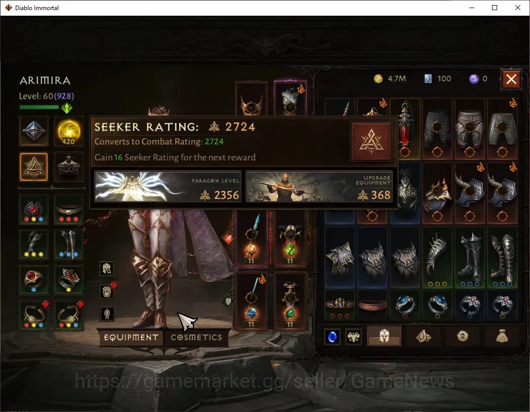 Diablo Immortal Accounts EU - Sescheron|CS ON|Lv60(928)|Blood Knight|CR 46k image 6