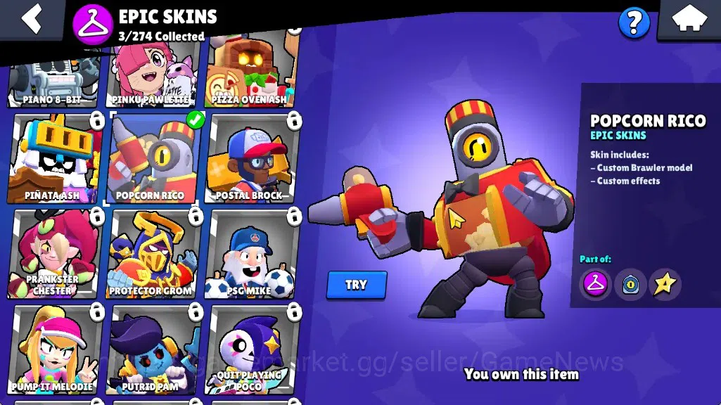Brawl Stars Accounts 386 Trophy|10 Brawlers 1 Max (Edgar)|7k Bling 3k PP|1 Legendary (Mecha Edgar),1 Mythic (Gridiron 12