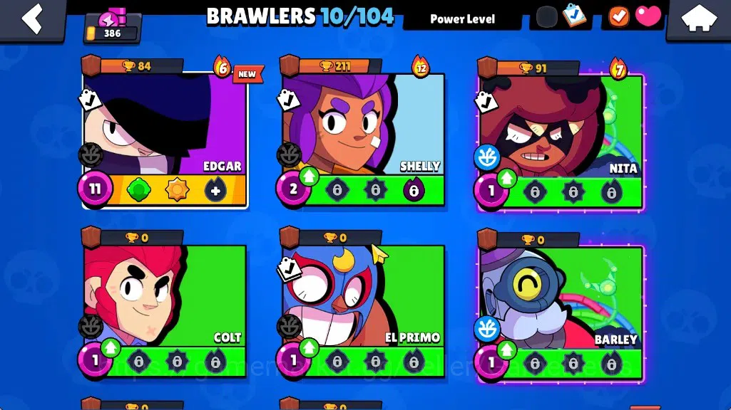 Brawl Stars Accounts 386 Trophy|10 Brawlers 1 Max (Edgar)|7k Bling 3k PP|1 Legendary (Mecha Edgar),1 Mythic (Gridiron 7