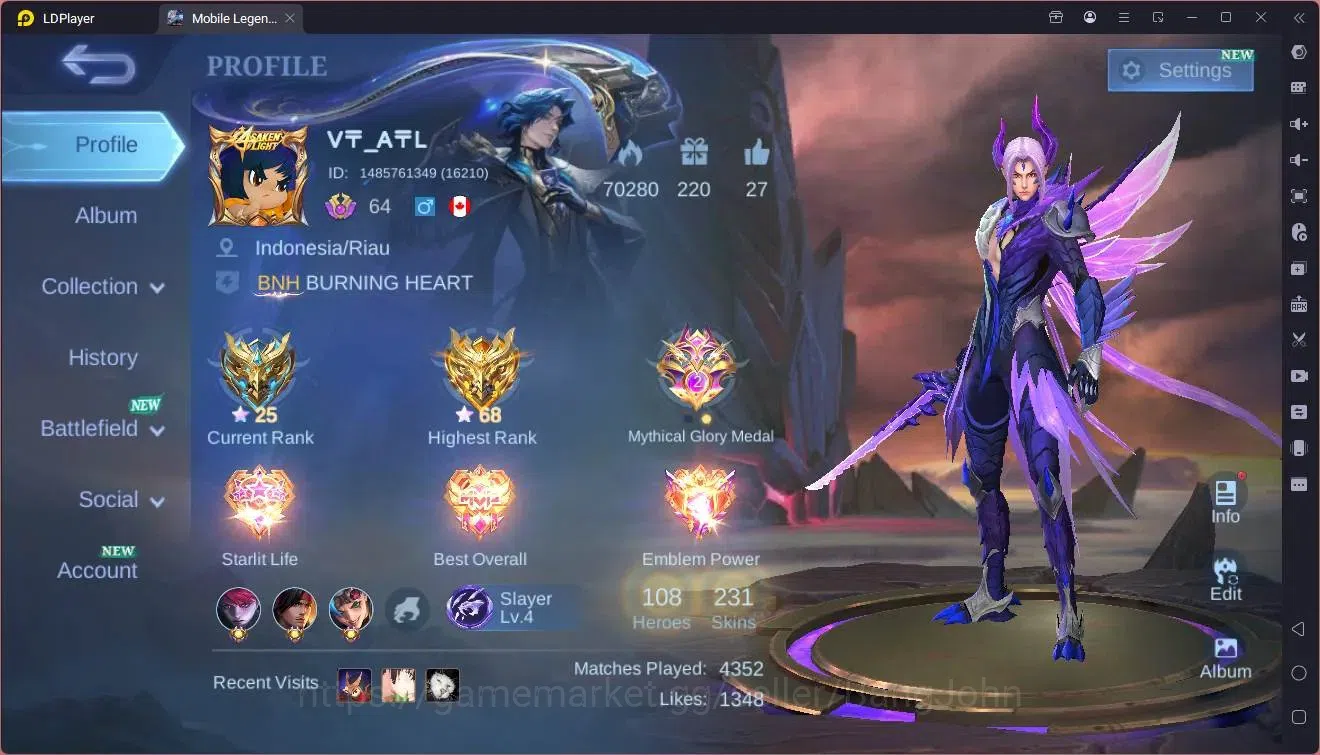 Mobile Legends: Bang Bang Accounts Global|Hero 108|Skin 231|Renowned|KOF Karina|SV Ha image 1