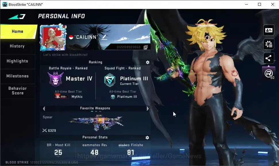 Blood Strike Accounts ASIA|ETERNAL MP7-Burning|Collab 7DS[Demon Meliodas image 2