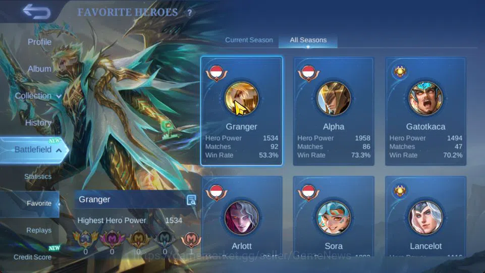 Mobile Legends: Bang Bang Accounts Hero 66|Skin 100|Granger[Prime+M7],KOF Karina,Zodi image 13
