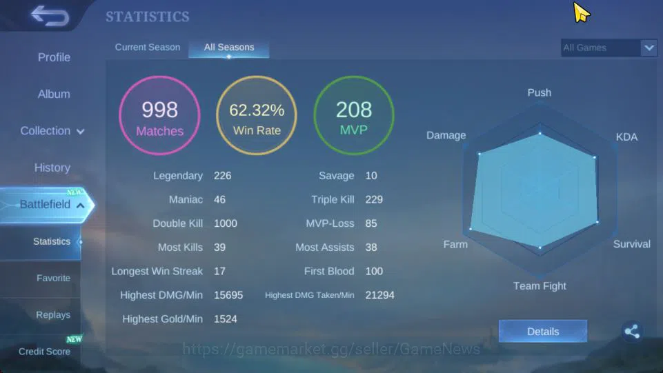 Mobile Legends: Bang Bang Accounts Hero 66|Skin 100|Granger[Prime+M7],KOF Karina,Zodi image 14