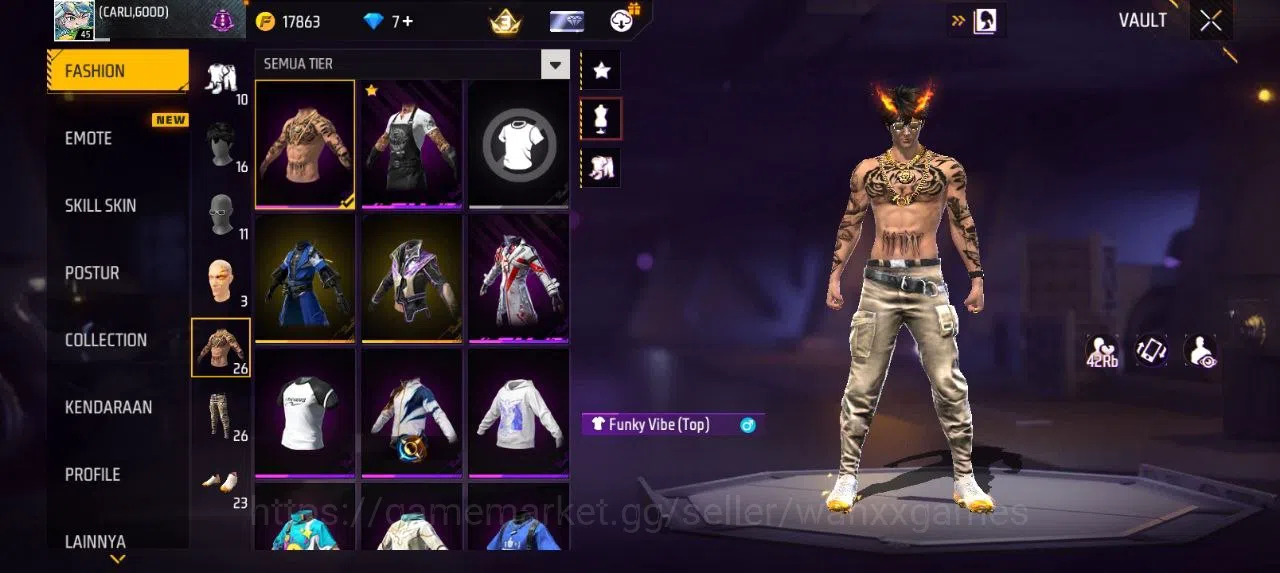 Free Fire Accounts Indonesia | AKUN LVL 45 SG MAMBAH VAULT 26 EMOTE 11 KATANA LOBY 1 TAS 12 WEAPON 43 | W681 2