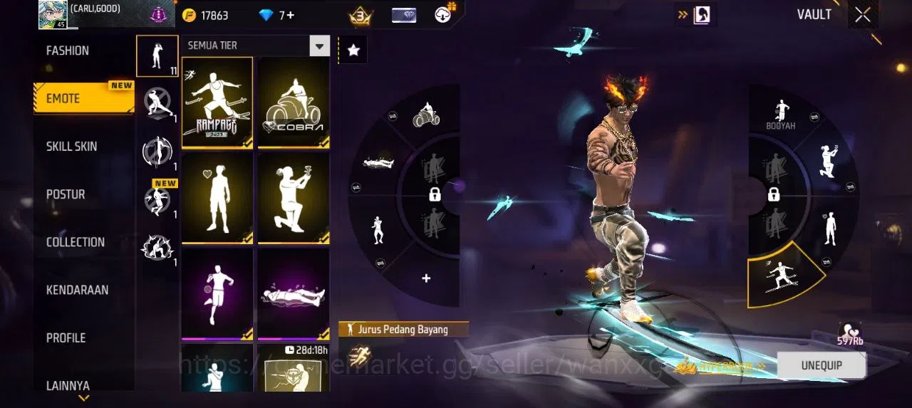 Free Fire Accounts Indonesia | AKUN LVL 45 SG MAMBAH VAULT 26 EMOTE 11 KATANA LOBY 1 TAS 12 WEAPON 43 | W681 3