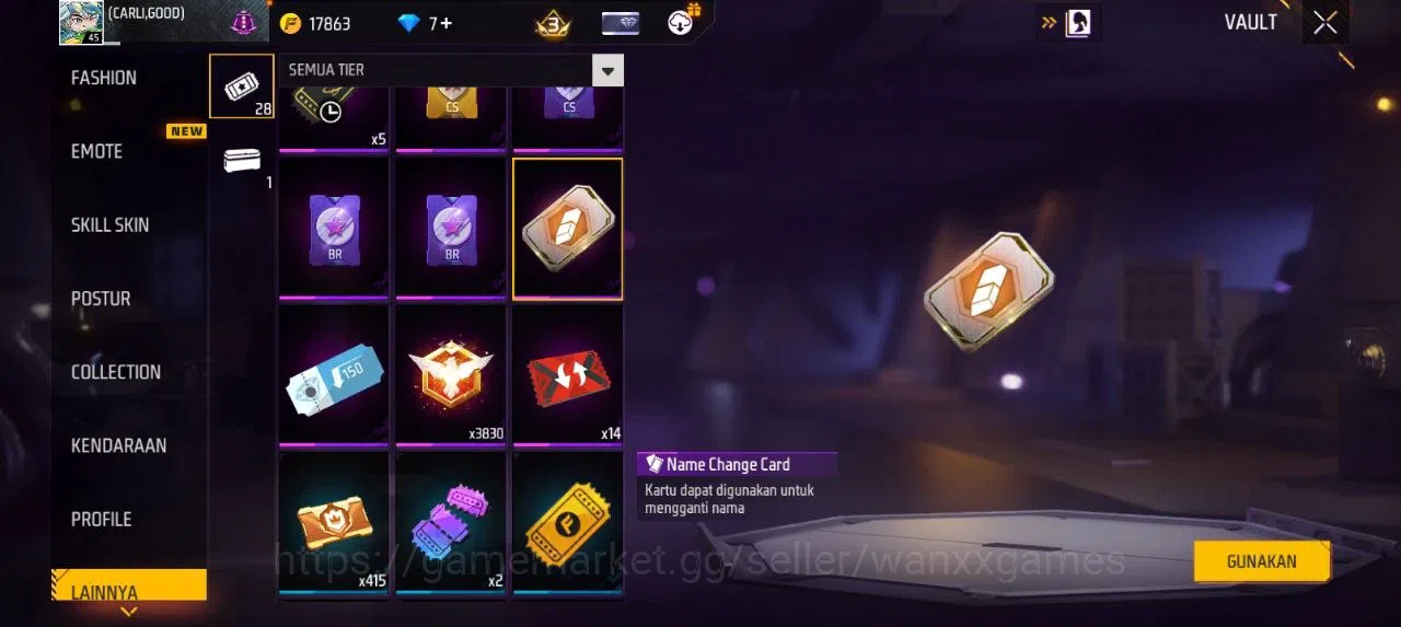 Free Fire Accounts Indonesia | AKUN LVL 45 SG MAMBAH VAULT 26 EMOTE 11 KATANA LOBY 1 TAS 12 WEAPON 43 | W681 5