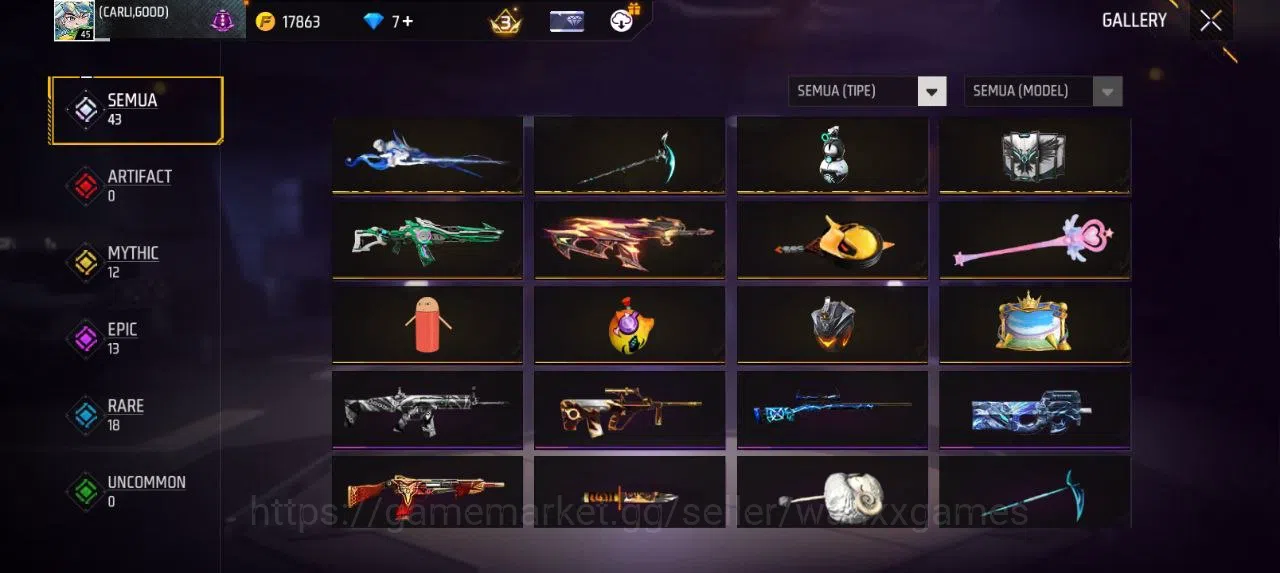 Free Fire Accounts Indonesia | AKUN LVL 45 SG MAMBAH VAULT 26 EMOTE 11 KATANA LOBY 1 TAS 12 WEAPON 43 | W681 8