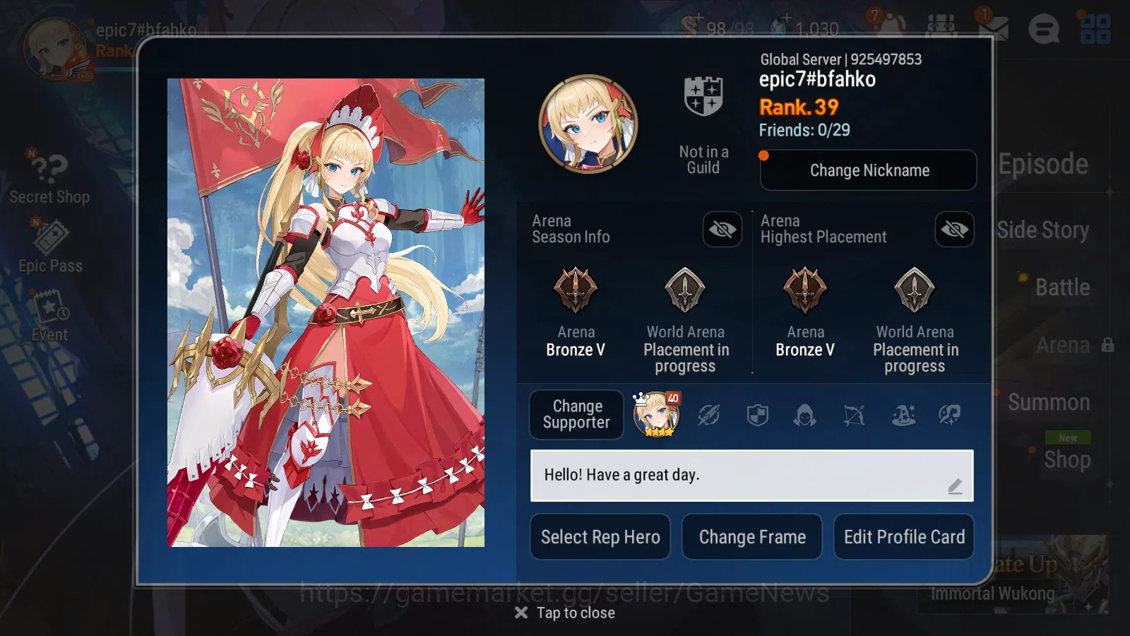 Epic Seven Accounts Mid-Tier Asia+Global|3ML(NM Luna,M cloe,Etc)+3ML(Nm Luna,SS Vivian,Etc)|Many Resource|1K Skystone|POH On 4