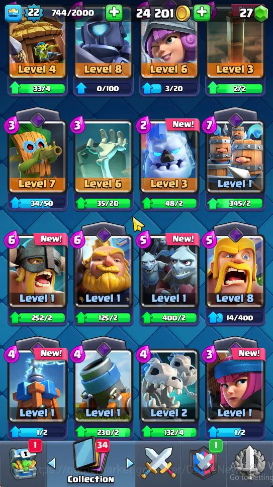 Clash Royale Accounts Midgame Lv 22|Trophy 4185|KTL 9|Limited Skin|Card 71| 2 EVO 3 Legendary 17 Epic 24 Rare 27 Common|Take 8