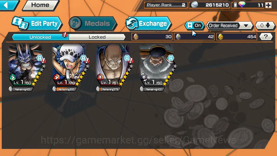 One Piece Bounty Rush Accounts Starter Global|4EX|BMO Kaido,Winner Island Law,T5Elder Nusjuro,T5Elder Saturn|Rank 3