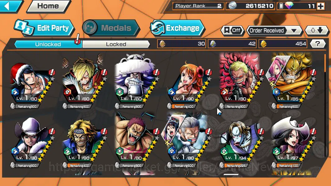 One Piece Bounty Rush Accounts Starter Global|4EX|BMO Kaido,Winner Island Law,T5Elder Nusjuro,T5Elder Saturn|Rank 4