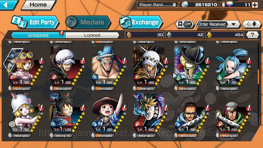 One Piece Bounty Rush Accounts Starter Global|4EX|BMO Kaido,Winner Island Law,T5Elder Nusjuro,T5Elder Saturn|Rank 6