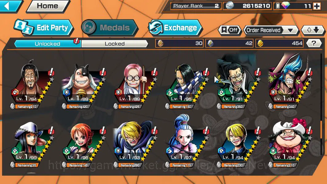 One Piece Bounty Rush Accounts Starter Global|4EX|BMO Kaido,Winner Island Law,T5Elder Nusjuro,T5Elder Saturn|Rank 8