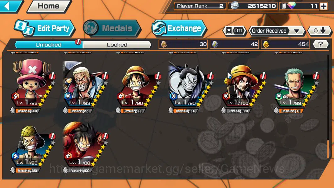 One Piece Bounty Rush Accounts Starter Global|4EX|BMO Kaido,Winner Island Law,T5Elder Nusjuro,T5Elder Saturn|Rank 9