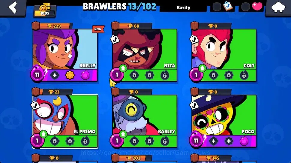 Brawl Stars Accounts 1005 Trophy | 13 Brawlers 2 Max Lv (Shelly,Poco) | 1 Epic Skin [Doctor Edgar] | CN ON | 3950 Bling 850 7