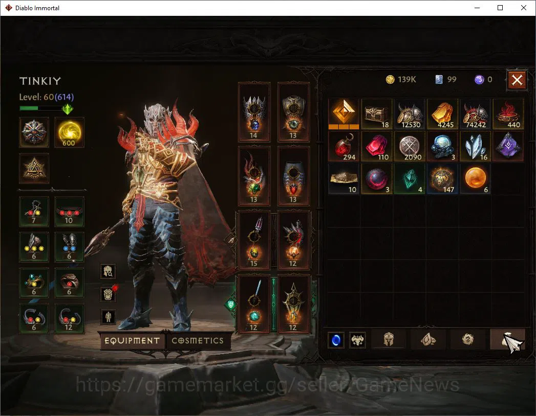 Diablo Immortal Accounts SEA-Verathiel|Lv60 (614)| Blood knight|34k CR|Reso image 8