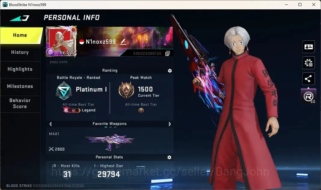 Blood Strike Accounts High-End ASIA | 2 Evo: FAL-Evolved Draco,QBZ95-Penetrator|3 Eternal Striker|7 Eternal|3 TR Guns|7 1