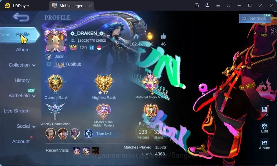 Mobile Legends: Bang Bang Accounts Collector Global|Skin 330|Renowned|LBox Odette,Zhask,Selena|ZDC Karina,Selena|PACE 1