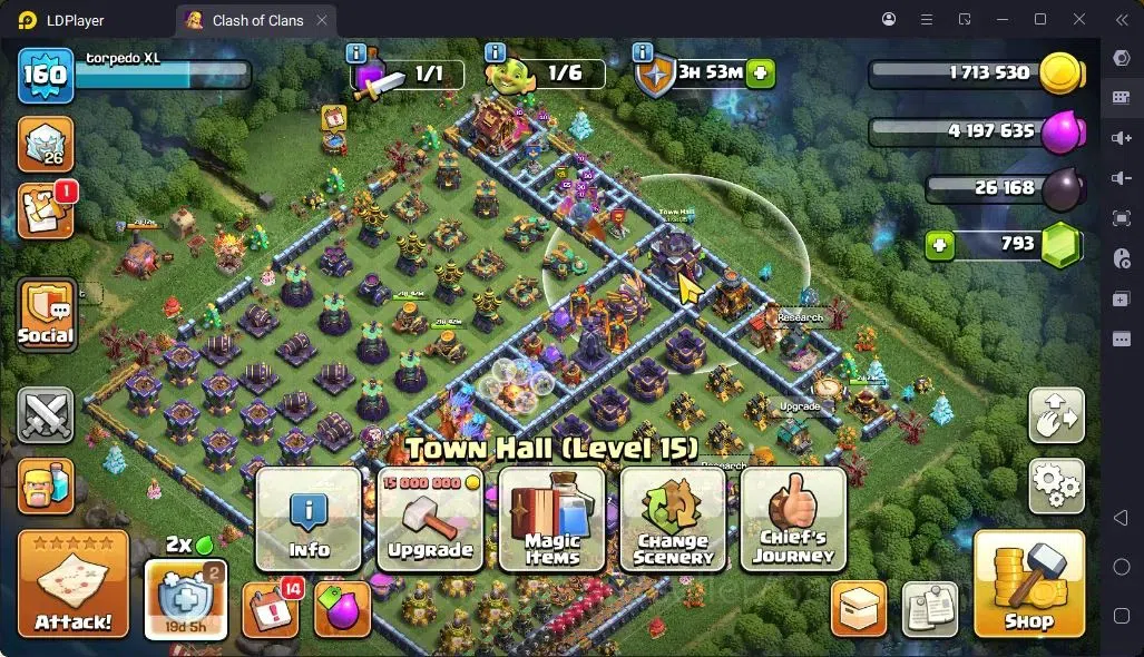 Clash of Clans Accounts High-End TH 15-BH 9| LVL160 | BK85,AQ76,MP51,GW60,RC31,DD4 | BM14 BC16 | 2 Legend skin & 3 Gold |Gem 4