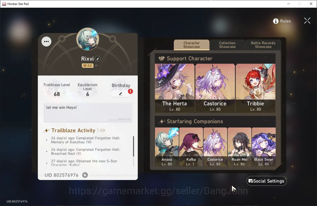 Honkai Star Rail Accounts ASIA|TL 68||10 limit|Castorice+sign,Tribbie+sign,T image 1