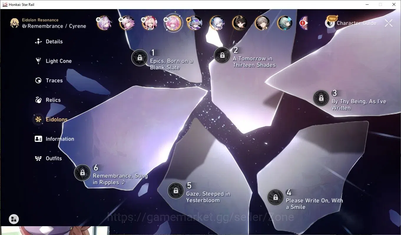 Honkai Star Rail Accounts Others ASIA|10x L80 Characters incl Cyrene, Hyacine, Evernight|Memory's Curtain Never Falls L80 10