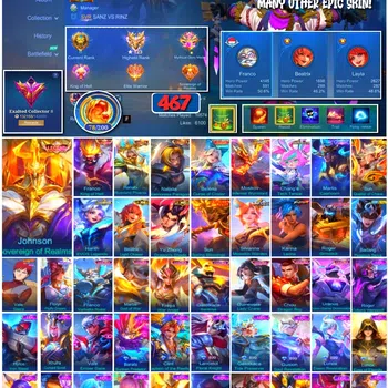 Mobile Legends: Bang Bang Accounts Collector #3924 | 467 Skins | Legend Franco & Jhonson | Collector Hanabi & Natalia