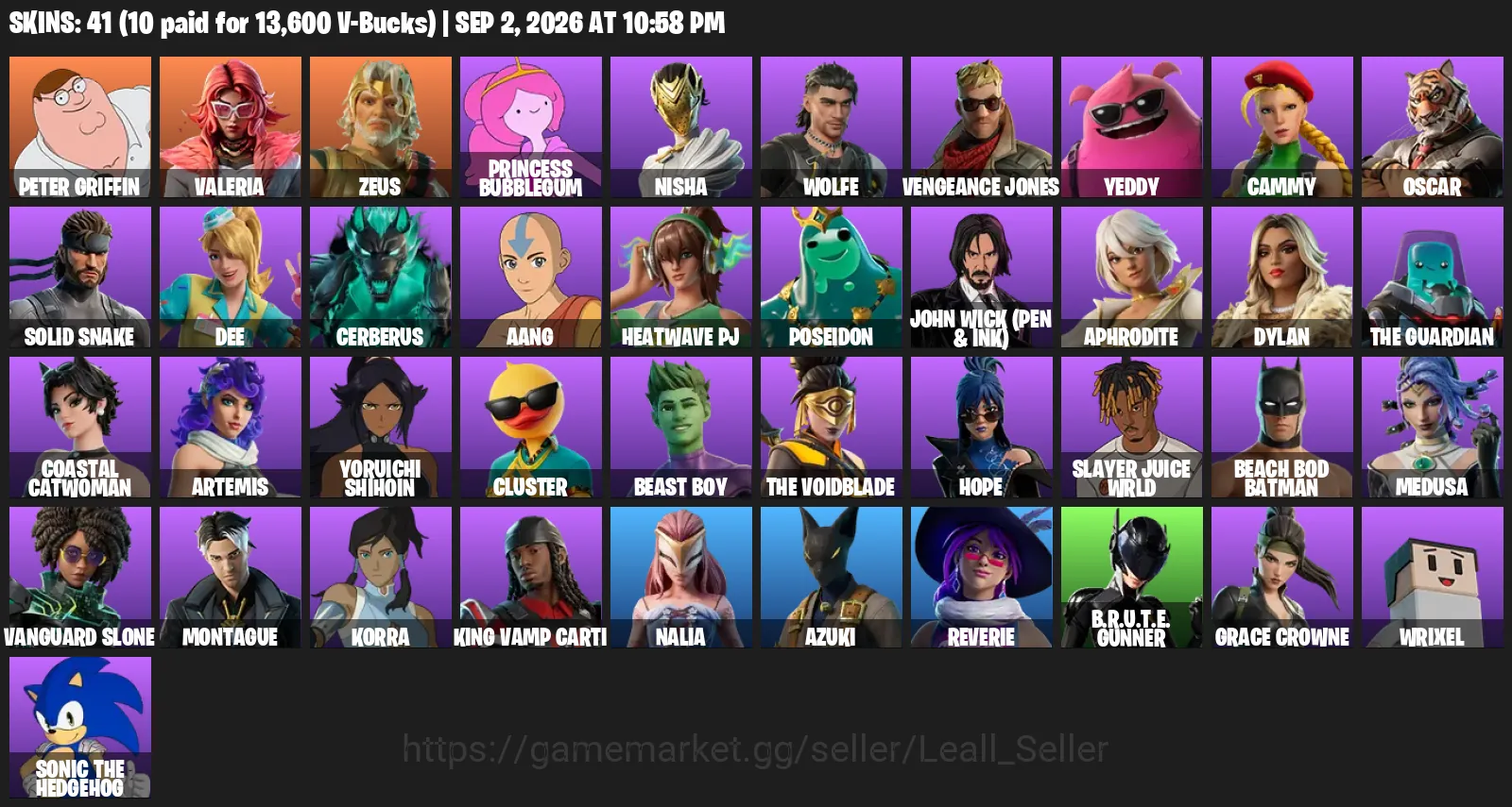Fortnite Accounts 41 Skins | Level 735 | John Wick, Cammy + Sonic the Hedgehog | All Platforms 1
