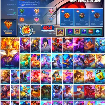 Mobile Legends: Bang Bang Accounts Collector #3929 | 484 Skins | Legend Jhonson & Franco | Collector Natalia | Sasuke