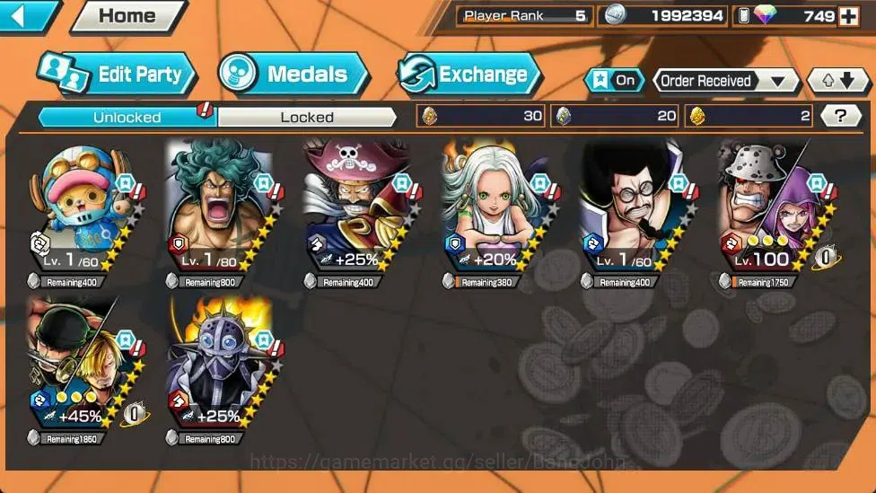 One Piece Bounty Rush Accounts Global |EX 3|PR 5|Gol D. Roger Lv. 1/60,S-Snake Lv image 7