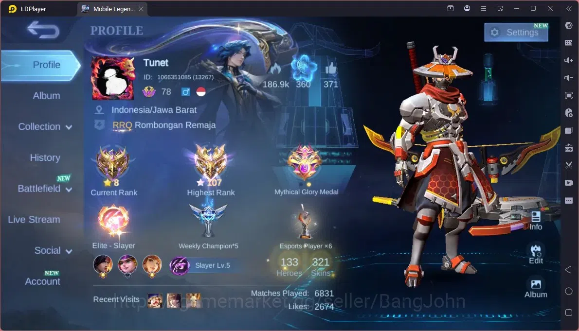 Mobile Legends: Bang Bang Accounts Collector Global |Hero 131|Skin 321|Renowned|Prime Granger|TFM Roger|KOF Karina|CC 1