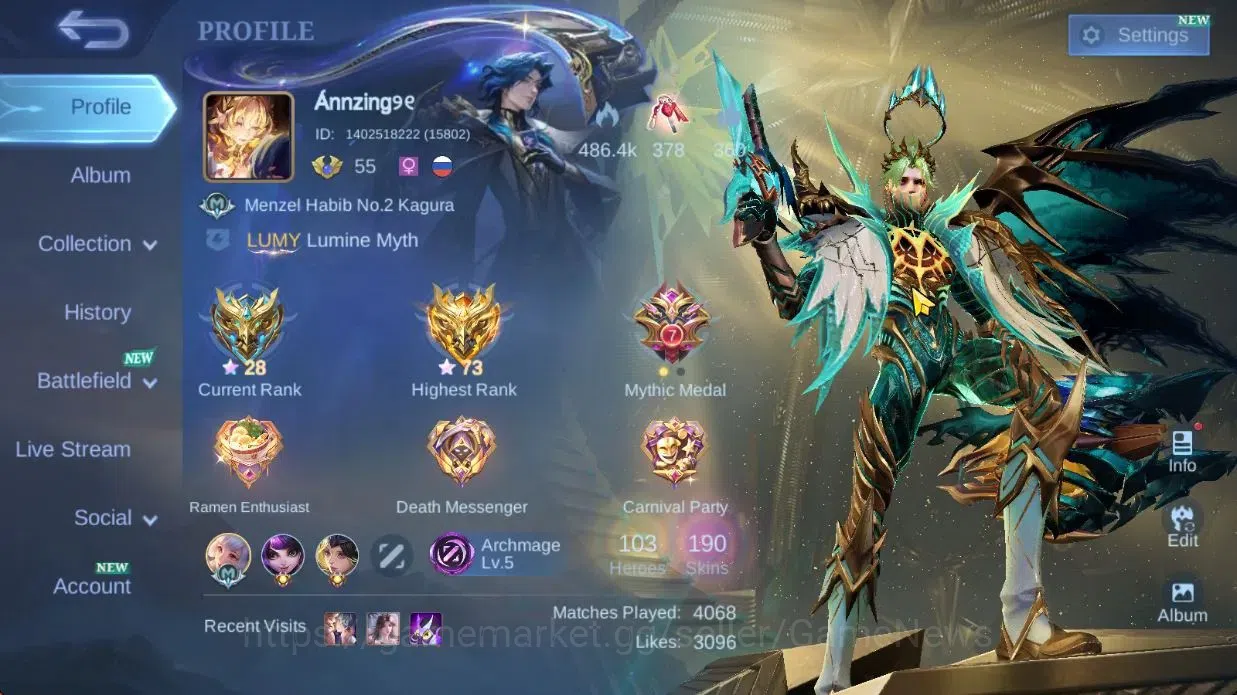 Mobile Legends: Bang Bang Accounts Hero 103|Skin 190|High Glory 73|KOF Karina,PRIME G image 2