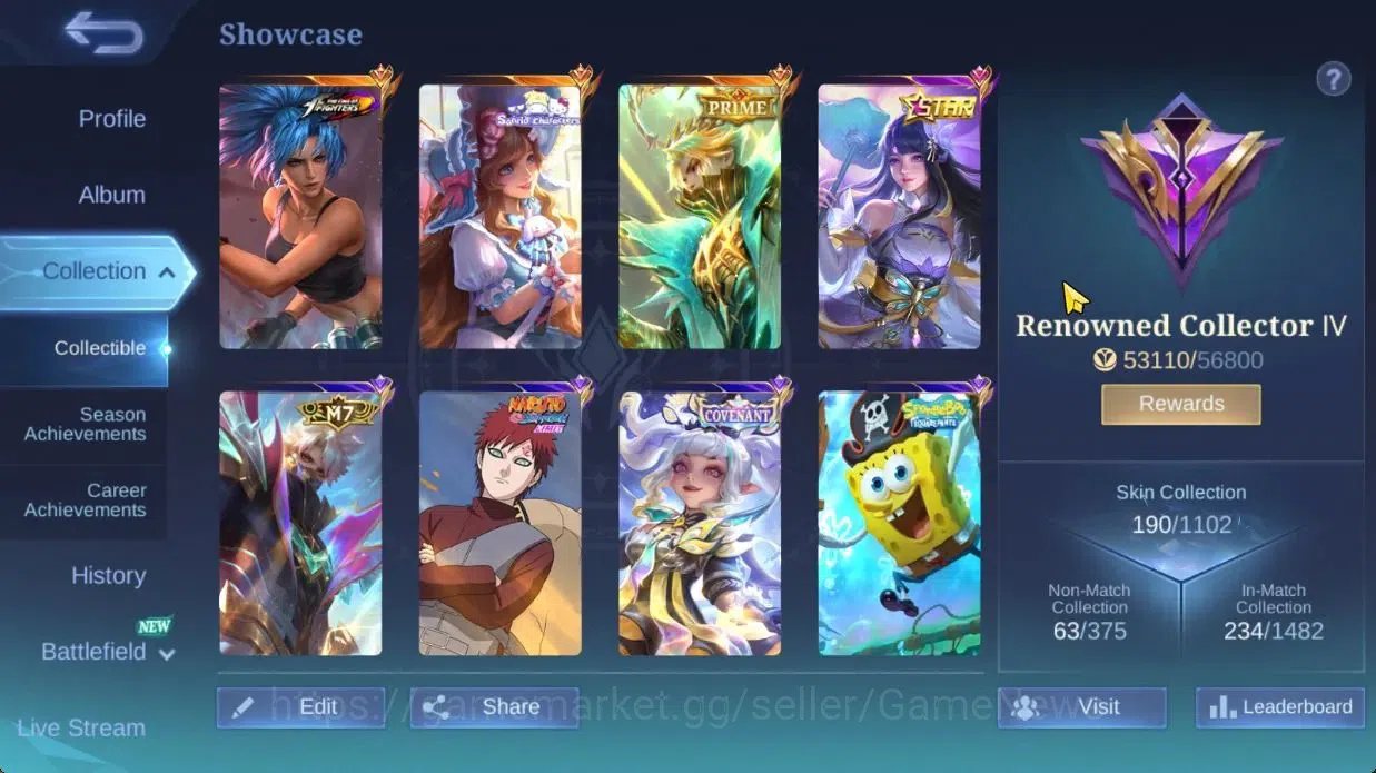 Mobile Legends: Bang Bang Accounts Hero 103|Skin 190|High Glory 73|KOF Karina,PRIME G image 3
