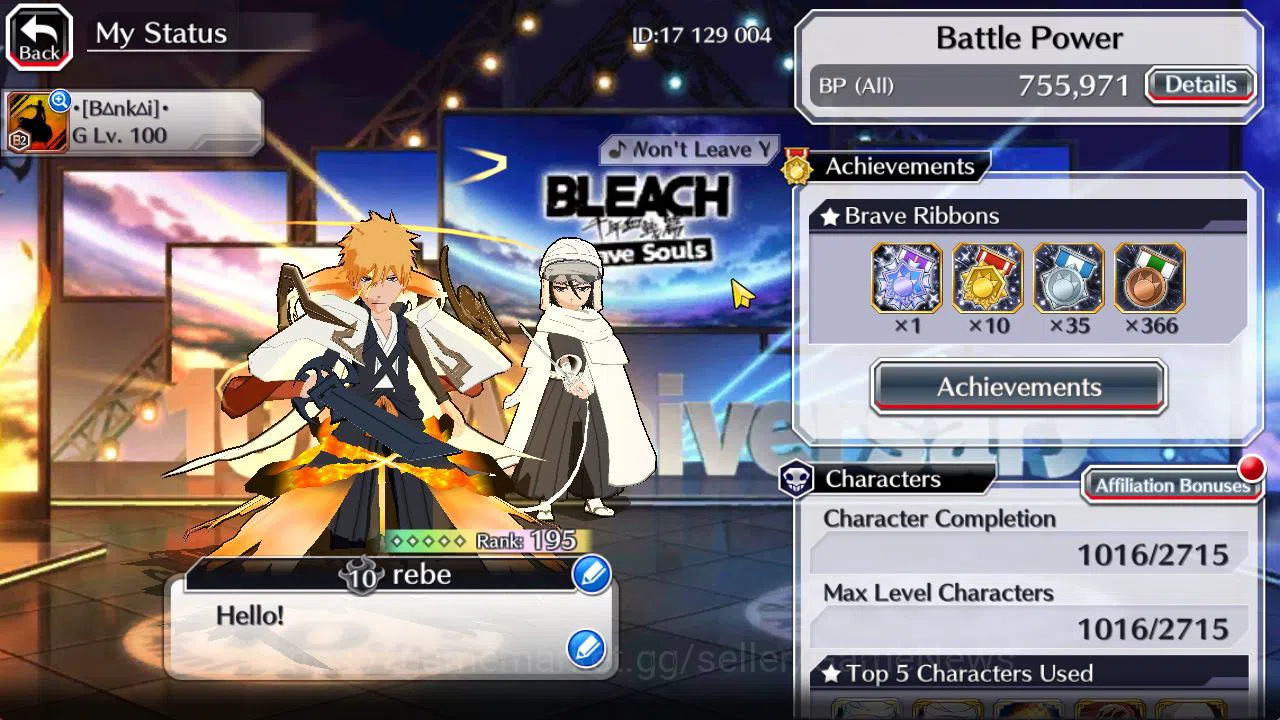 Bleach: Brave Souls Accounts High-End [GLOBAL]54K Orb|Shunsui,Jushiro SRAcademy,Ichigo 10th Anniv,Aizen Renewd,Ichigo 10