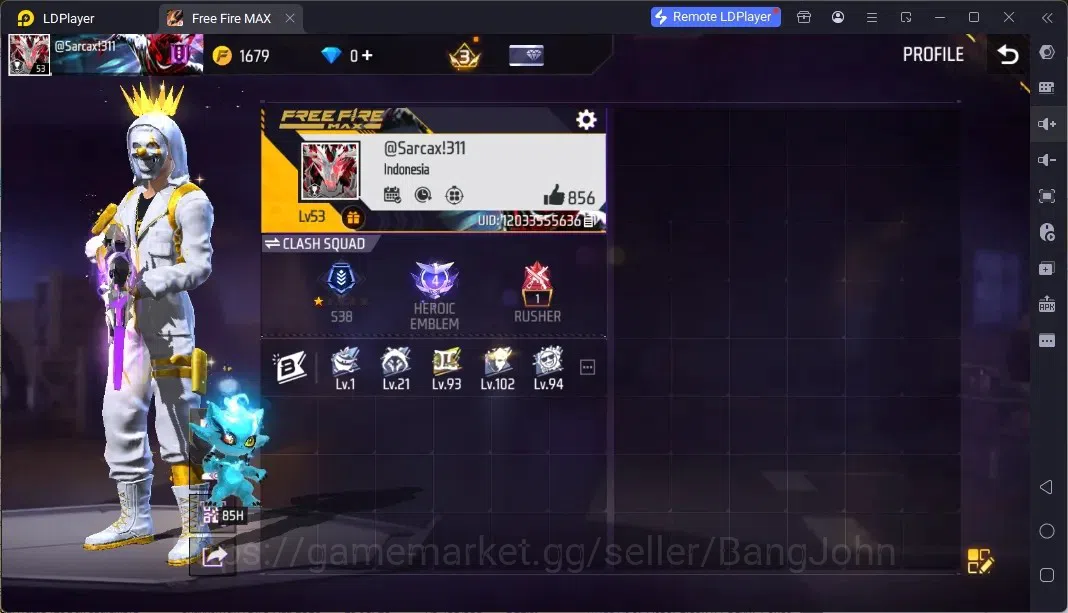 Free Fire Accounts Indonesia | 6 EVO (M1887 Lv7, M4A1 Lv4,More)|M1887-Sterling Conqueror|White Criminal Bundle|Naruto 1